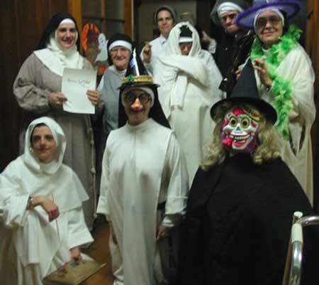 Nuns dressed up in Halloween costumes